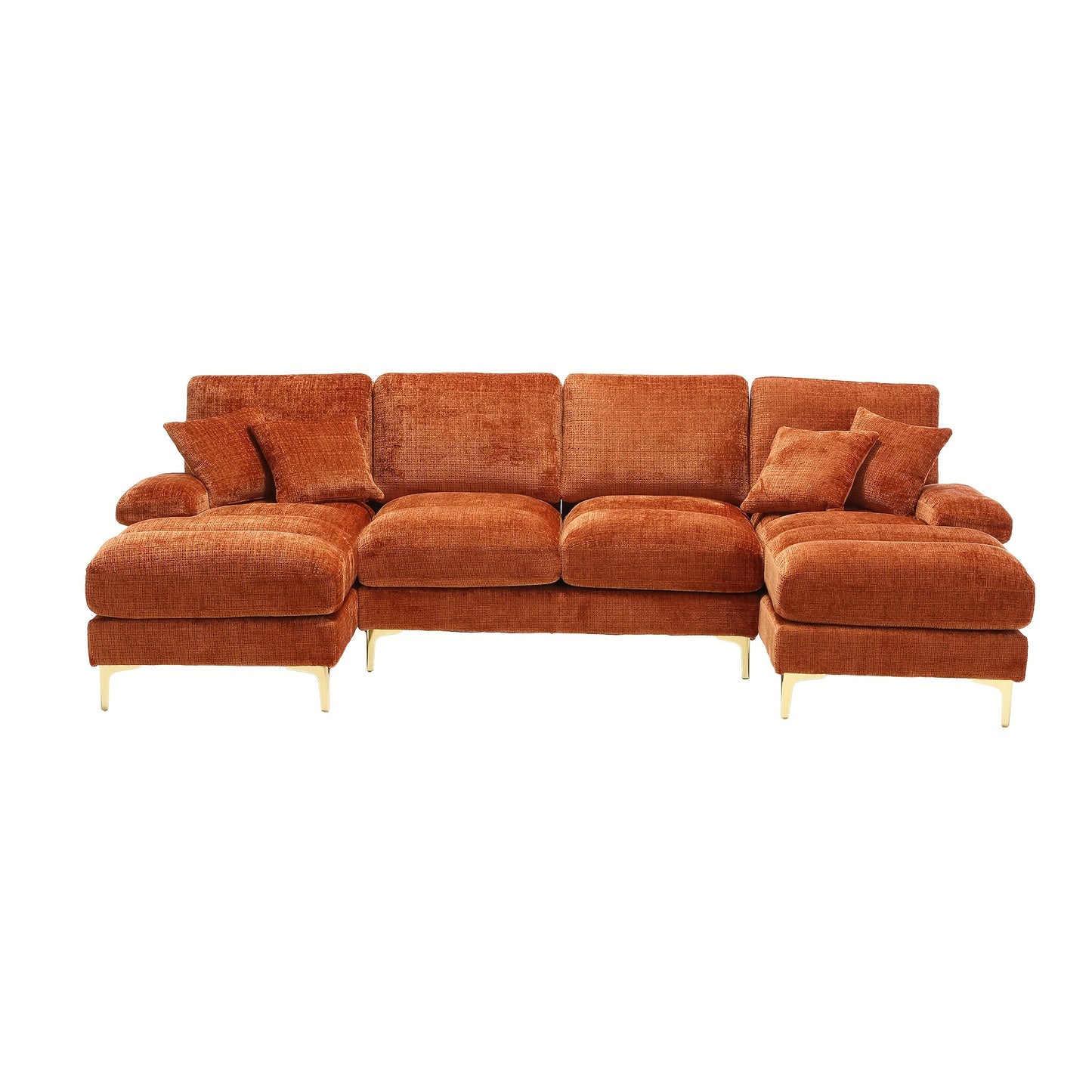 Hoekbank – Hoekbanken – U-bank – 4-zitsbank – Zitbank – Oranje Chenille – Dubbele Relaxzetels – Ruim U-vormig Design