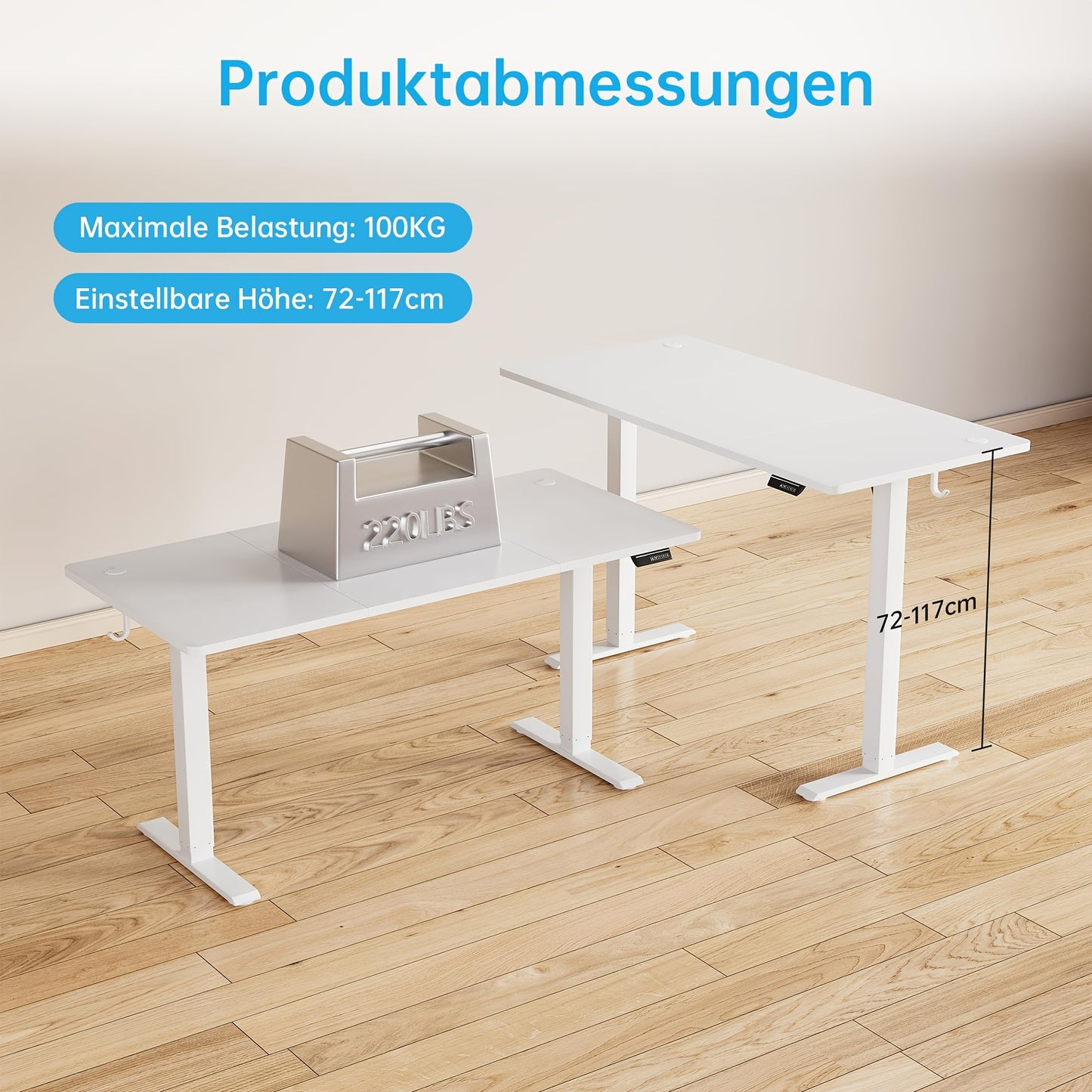 Adjustable Height Desk | Stable, Ergonomic Sit-and-Stand Desk with Manual Control, 120 x 60 cm, White, Freestanding, Plastic and Metal Construction, Contemporary Style - Litake