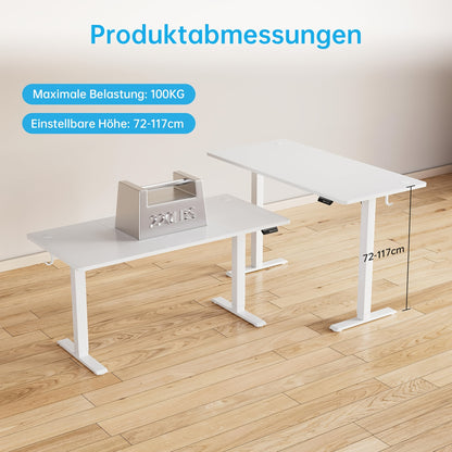Adjustable Height Desk | Stable, Ergonomic Sit-and-Stand Desk with Manual Control, 120 x 60 cm, White, Freestanding, Plastic and Metal Construction, Contemporary Style - Litake