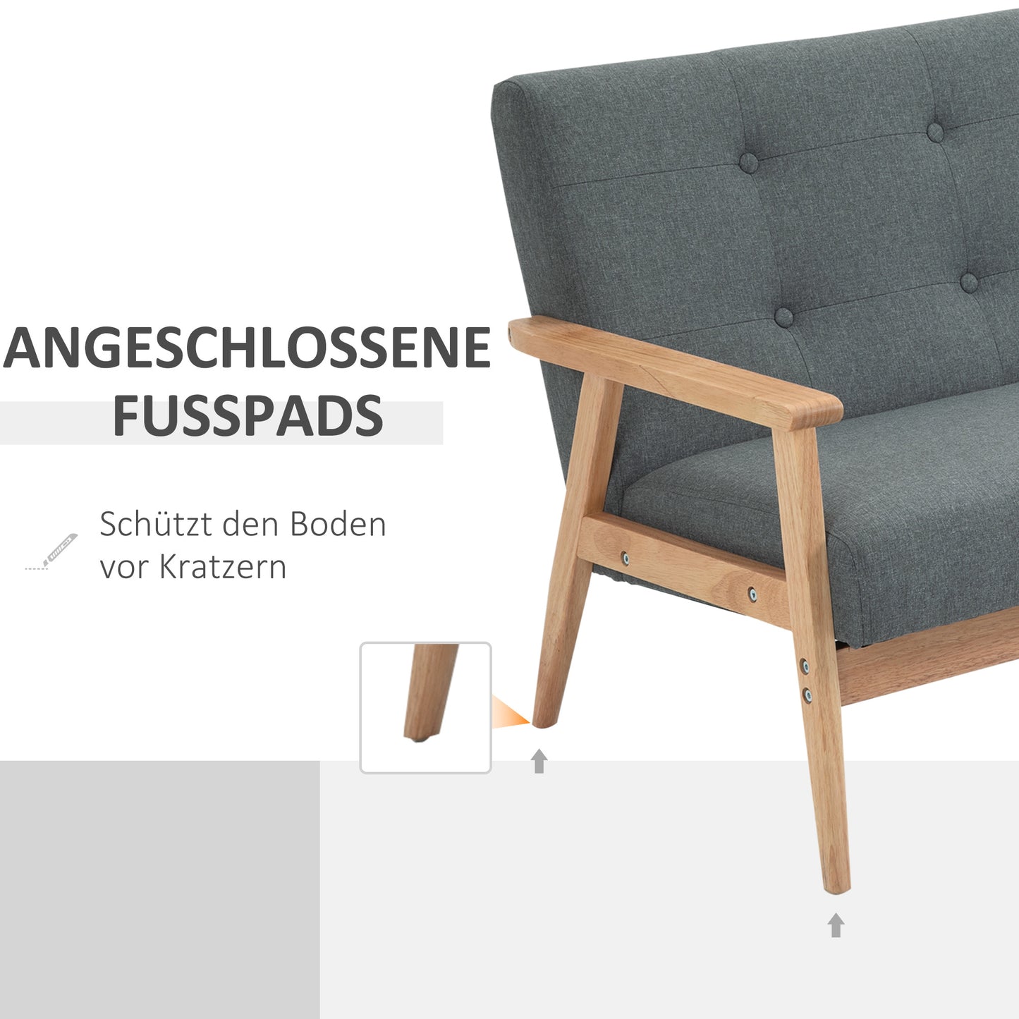 2-zits bank – 2-zits sofa – loveseat – zitbank – tweezitsbank – compact ontwerp – linnen bekleding – rubberwood frame – grijs