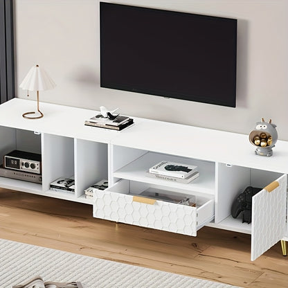 Modern TV Meubel – TV Kast – TV Stand – TV Dressoir – TV Bank – Vertical Design – Geschikt Tot 80 Inch – MDF & Hout – Mat Honingraatdessin – Ruimtebesparend – Met Opbergruimte