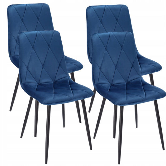 Velours Stoelen – Eetkamerstoelen – Moderne Stoelen – Quilted Stoelen – Metalen Poten – Set Van 4 – Navy Blauw – Ergonomische Rugleuning – Max. Draagkracht 130 Kg