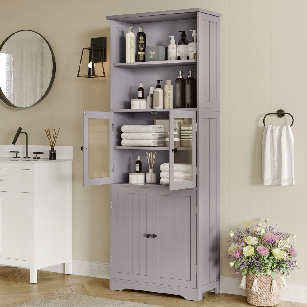 Hoge Kast Badkamer – Opbergkast – Bergkast – Badmeubel – Opberger – Minimalistisch Design – 57,4 x 28,5 x 160 cm – Verstelbare Verdelers – Ruimtebesparend Wit