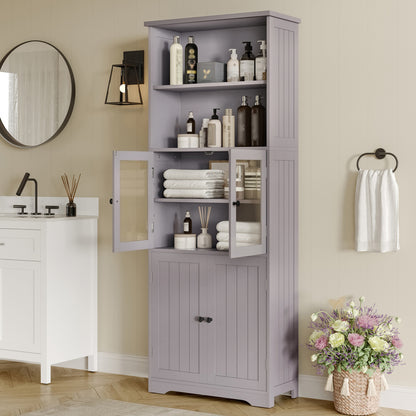 Hoge Kast Badkamer – Opbergkast – Bergkast – Badmeubel – Opberger – Minimalistisch Design – 57,4 x 28,5 x 160 cm – Verstelbare Verdelers – Ruimtebesparend Wit