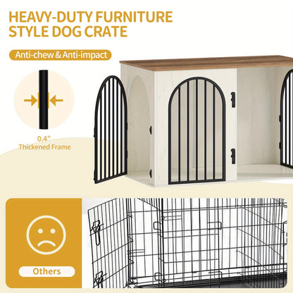 Hondenbench – Hondenkooi – Huisdierbench – Hondenkooi Meubels – Hondenkooi Indoor – 3 Deuren Met Bogen – Zwaar Metalen Frame 108x64x76 cm Wit Bruin