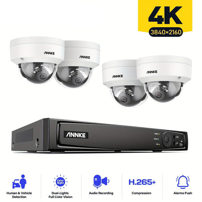 4K Beveiligingscamera Set – IP Camera Beveiliging – PoE Camera Systeem – Surveillance Kit – 8MP Camera Set Zonder HDD – Personen- en Voertuigdetectie – Kleurennachtzicht & IR Tot 30 Meter