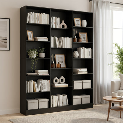 Boekenkast – Boekplank – Opbergkast – Boekrek – Vitrinekast – Vrijstaand – Groot Opbergvolume – Duurzaam Spaanplaat – Zwart