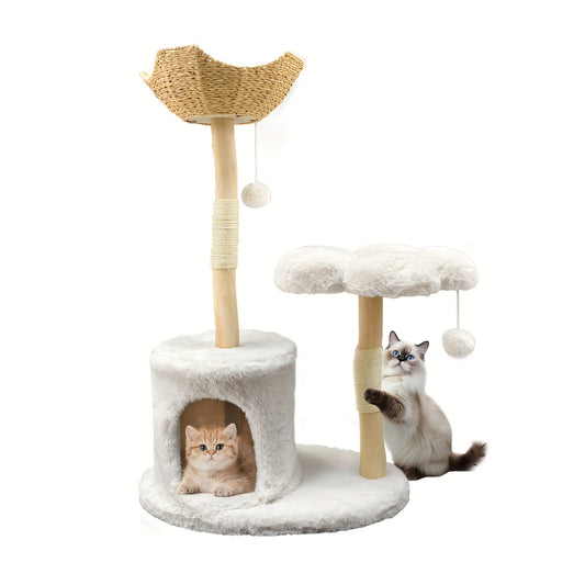 Krabpaal – Kattenboom – Kattenhuis – Kattentoren – Krabmeubel – 92x38,5x120 cm – Sisal Krabpalen & Pluche Bekleding – Stevig Houten Meubel