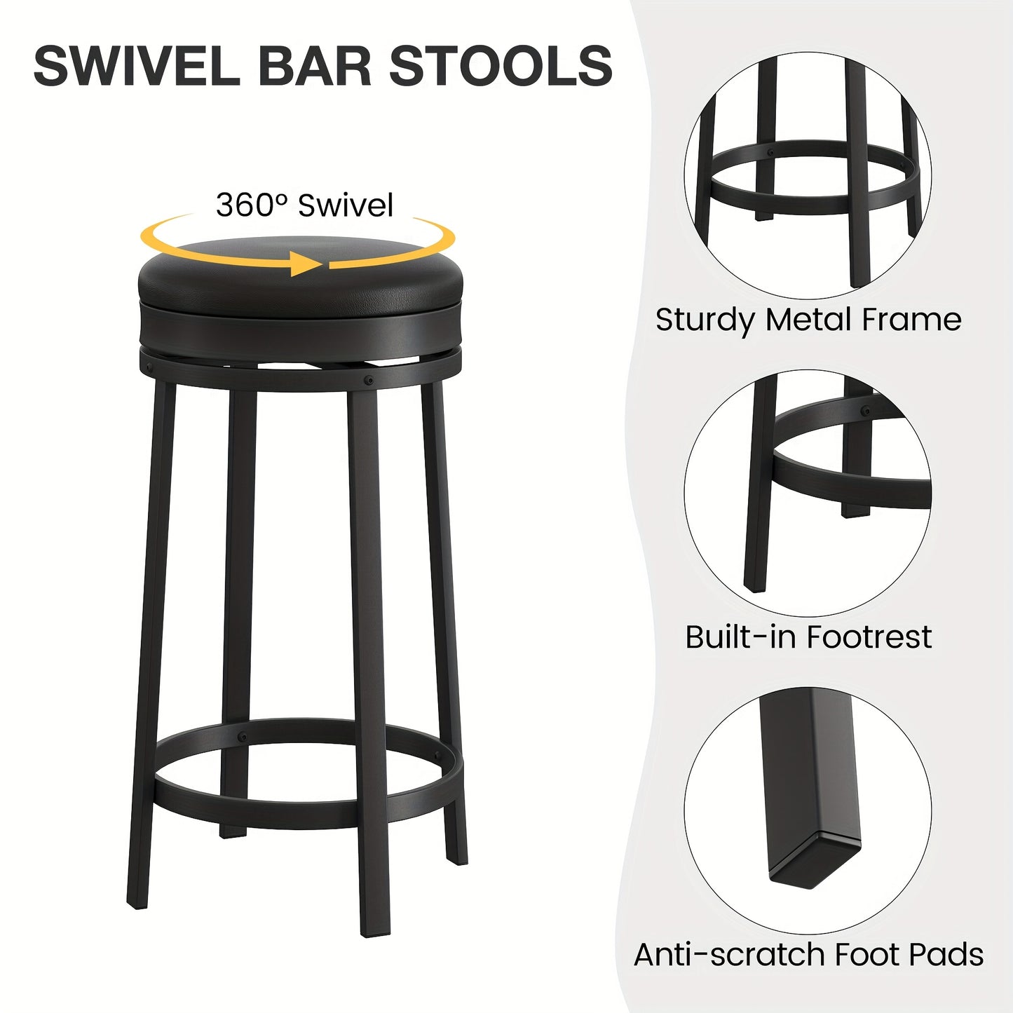Barkrukken – Barstoelen – Barstoelen Zonder Rugleuning – Keukenstoelen – Barzetels – Draaibaar 360° – Met Voetsteun – Modern Rond Design – Onderhoudsvriendelijk