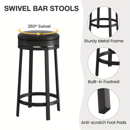 Barkrukken – Barstoelen – Barstoelen Zonder Rugleuning – Keukenstoelen – Barzetels – Draaibaar 360° – Met Voetsteun – Modern Rond Design – Onderhoudsvriendelijk