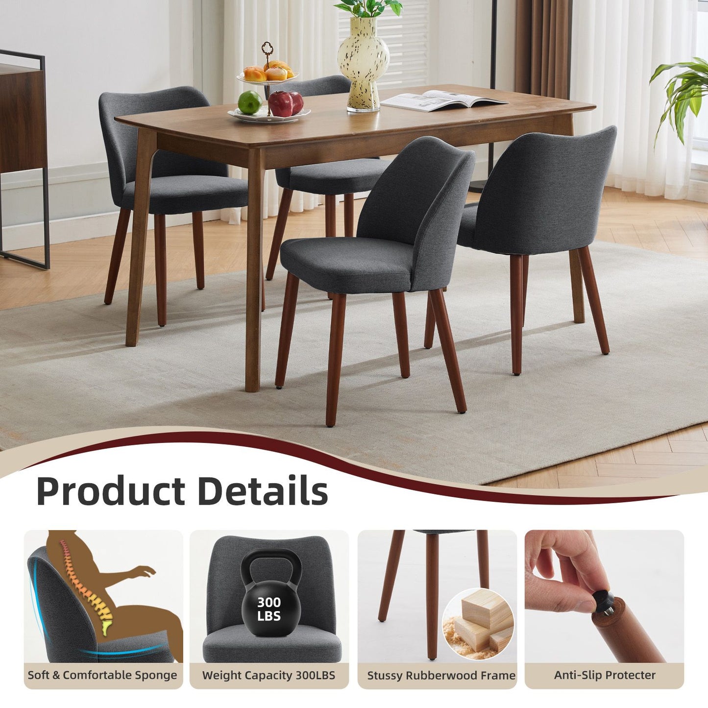 Set of 2 Upholstered Dining Chairs with Wood Legs | Wing Backrest, Thick Cushions, Leveling Feet, Rustic Style, Hardwood Material, Mixed Color for Dining and Living Room