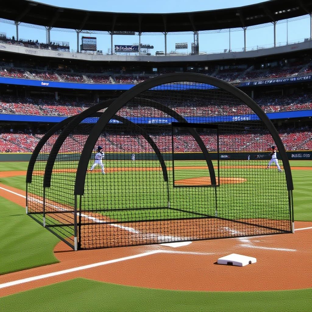 Batsportkooi – Oefenkooi – Batting Cage – Baseball Kooi – Trainingskooi – 975x366x244 cm – Heavy-Duty Stalen Frame & Compleet Net