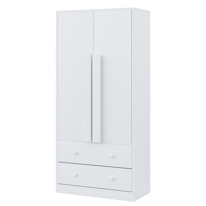 Kledingkast – Garderobekast – Opbergkast – Draaideurkast – Slaapkamerkast – Wit – Met Lades – Metaal – 70x40x170 cm – Eigentijds Design