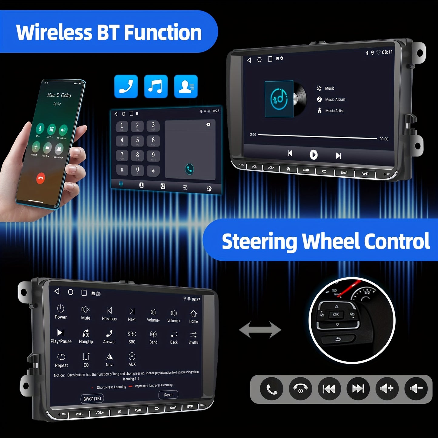 Android Auto Carplay Radio – Autoradio – Multimedia Systeem – Navigatiesysteem – Draadloos – 9 Inch IPS Touchscreen – Inclusief Camera & Microfoon