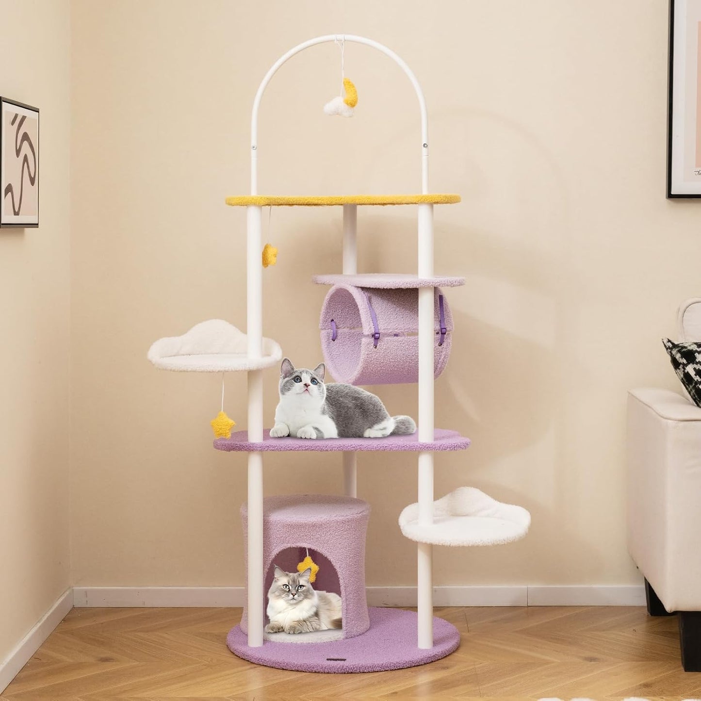 Krabpaal – Kattenboom – Krabmeubel – Kattenhuis – Kattentoren – 158 cm Hoog – Met Kattenhol, Tunnel en Hangend Speelgoed – Stevig Met Metalen Frame
