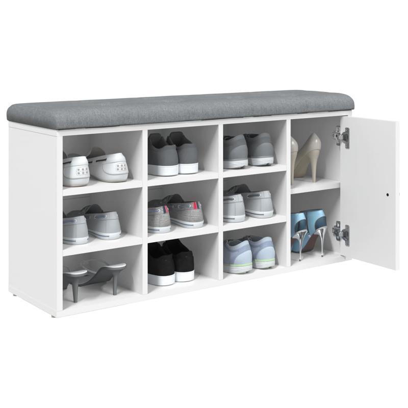 Schoenenbank – Schoenenkastje – Schoenopbergmeubel – Schoenrek – Houten Bench – Wit – Stevig MDF – Compact 102x32x50 cm