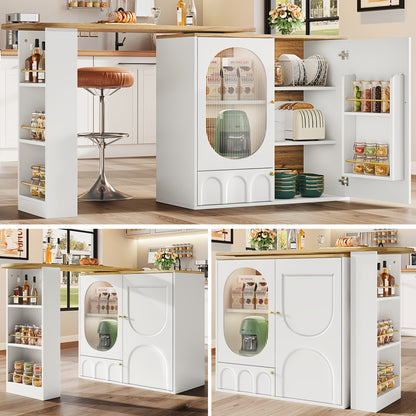 Barkruktafel – Bartafel – Bistrotafel – Statafel – Keukentafel – 360° Draaibaar – Hoog 138x39x102 cm – Wit met Walnoot – Drie Deuren met Opbergruimte – Verwijderbare Tussenwanden