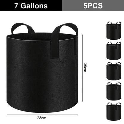 Set van 5 Plantenzakken met Handvatten – Grow Bags en Plantencontainers – Capaciteit 11–37L