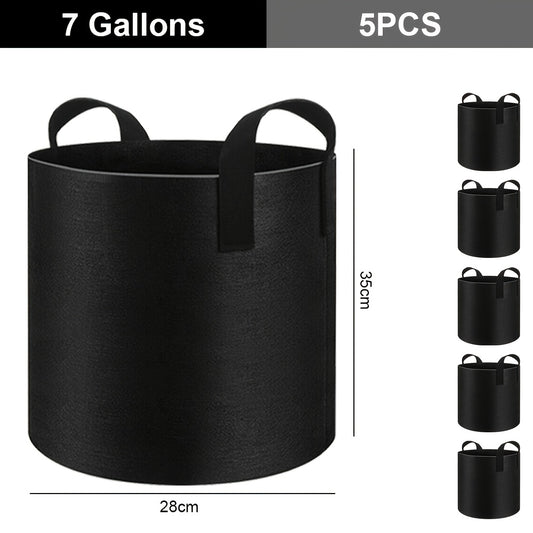 Set van 5 Plantenzakken met Handvatten – Grow Bags en Plantencontainers – Capaciteit 11–37L