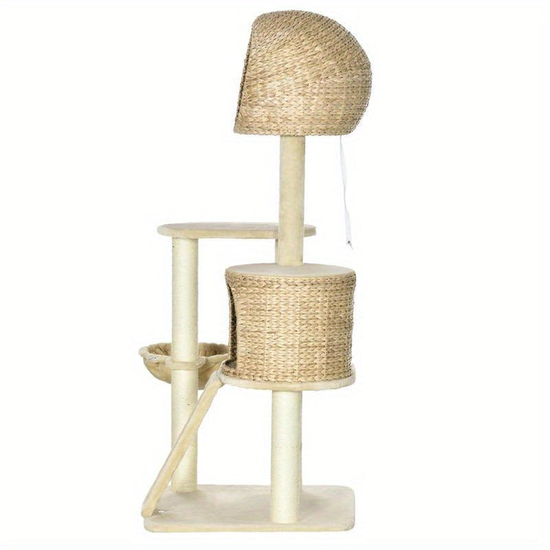 Scratch tree, with cat house, multiple platforms, hammock, scratching mat, tipping protection, beige, 60 x 60 x 150cm, Pet Scratching Post, Indoor Cat Tree, Multilevel Platforms, Cozy Cat House, Scratchresistant Material, Hig