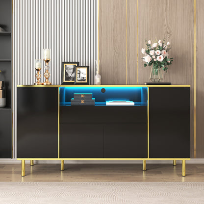 Dressoir – Sideboard – Opbergkast – Ladekast – Buffetkast – Modern Minimalistisch Design – Zwart Met Gouden Accenten – Ruimtebesparend Verticaal – Stevige Constructie Zonder Elektriciteit
