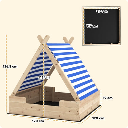 Zandbak – Speelbak – Buitenbak – Zandkist – Sandbox – Natuurlijk Hout – Weerbestendige Beschermhoes – Ruime 120x120 cm Speelplek