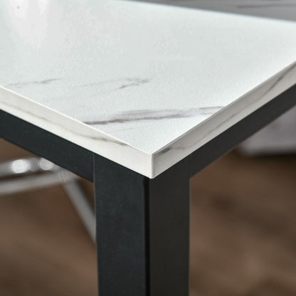 Bartafel – Bartafels – Statafel – Keukentafel – Eettafel – Verstelbare Hoogte – Marmerlook MDF Blad – Zwart Stalen Frame – 120x40x100 cm