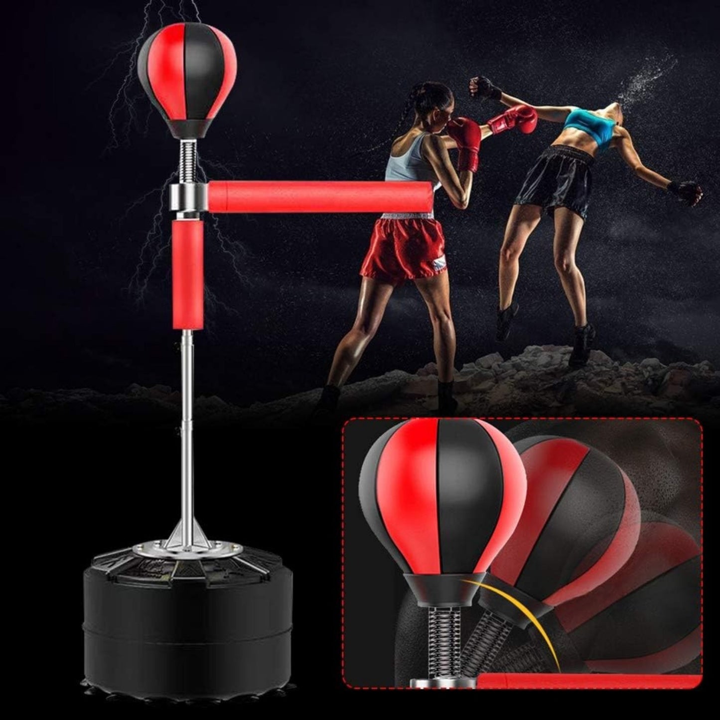 Bokszak – Staande Bokszak – Reflexzak – Punching Ball – Trainingsbokszak – Verstelbare Hoogte 120-190 cm – 360° Draaibare Reactiebalk