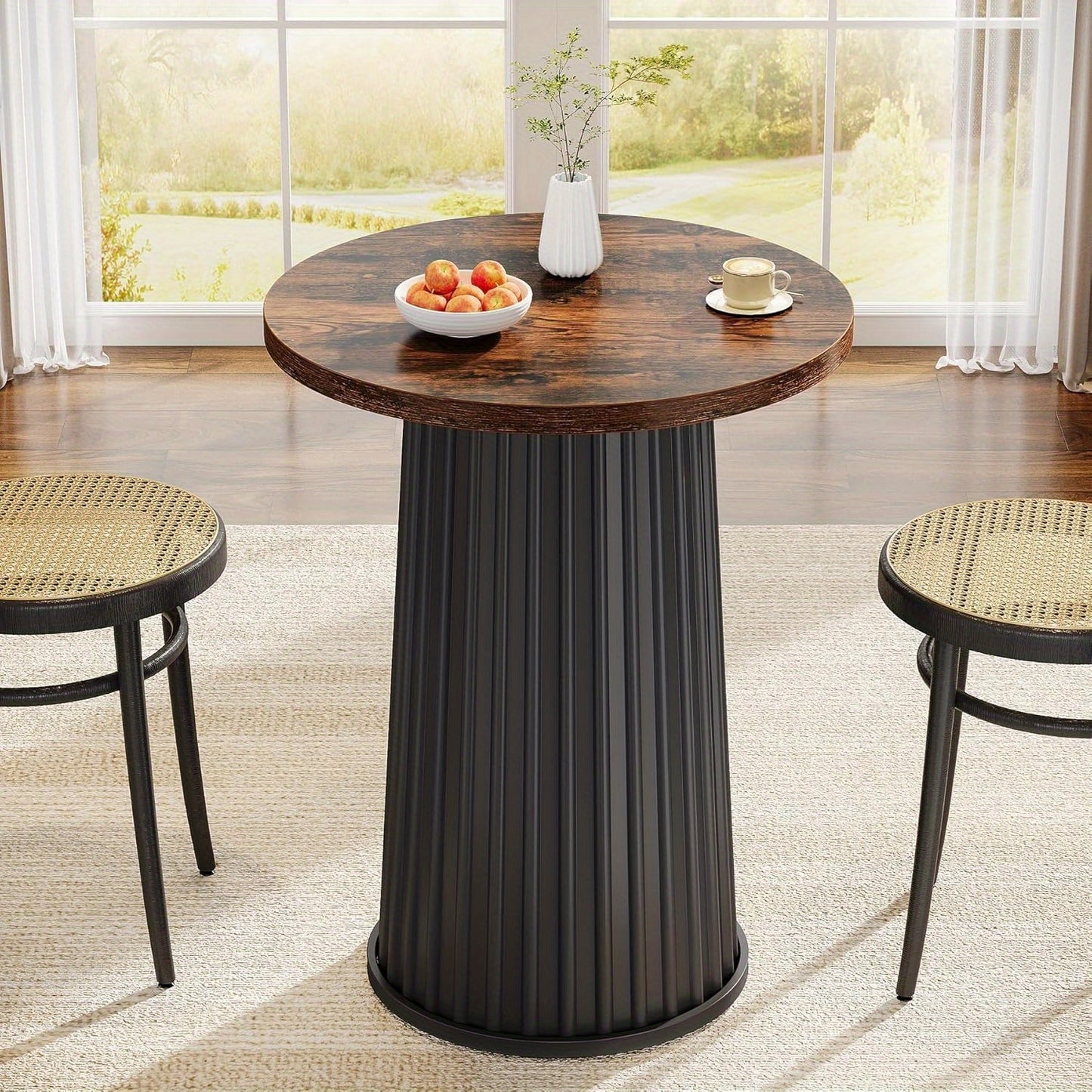 Ronde Eettafel – Kleine Keukentafel – Bistrotafel – Eettafel Voor 2 Personen – Compacte Tafel – Massief Houten Blad – Metalen Onderstel – Diameter 60 cm – Krasbestendig & Makkelijk Te Reinigen
