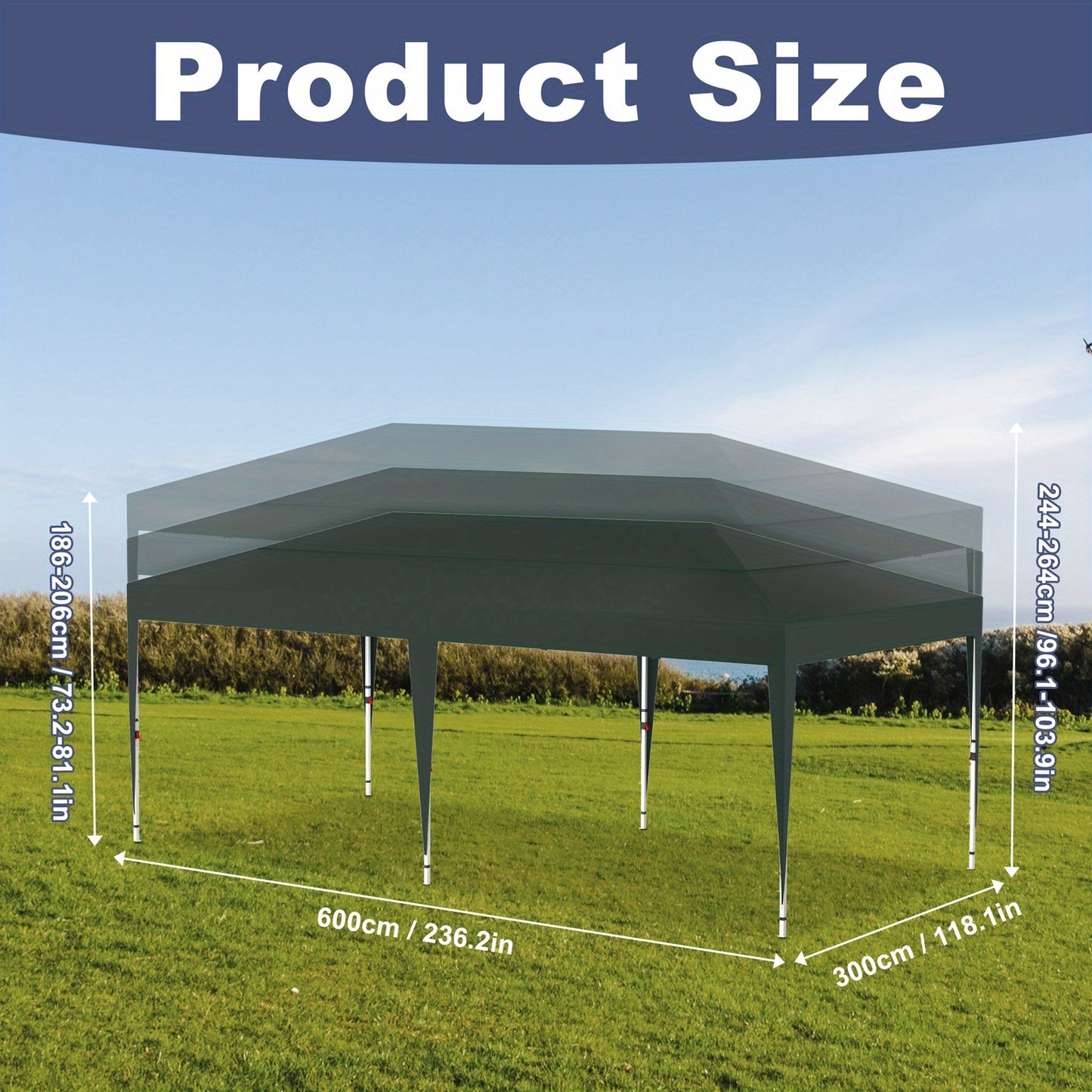Tuinpaviljoen – Partytent – Prieel – Pergola – Overkapping – Pop-up – 6x3 Meter – Verstelbare Hoogte – Groen
