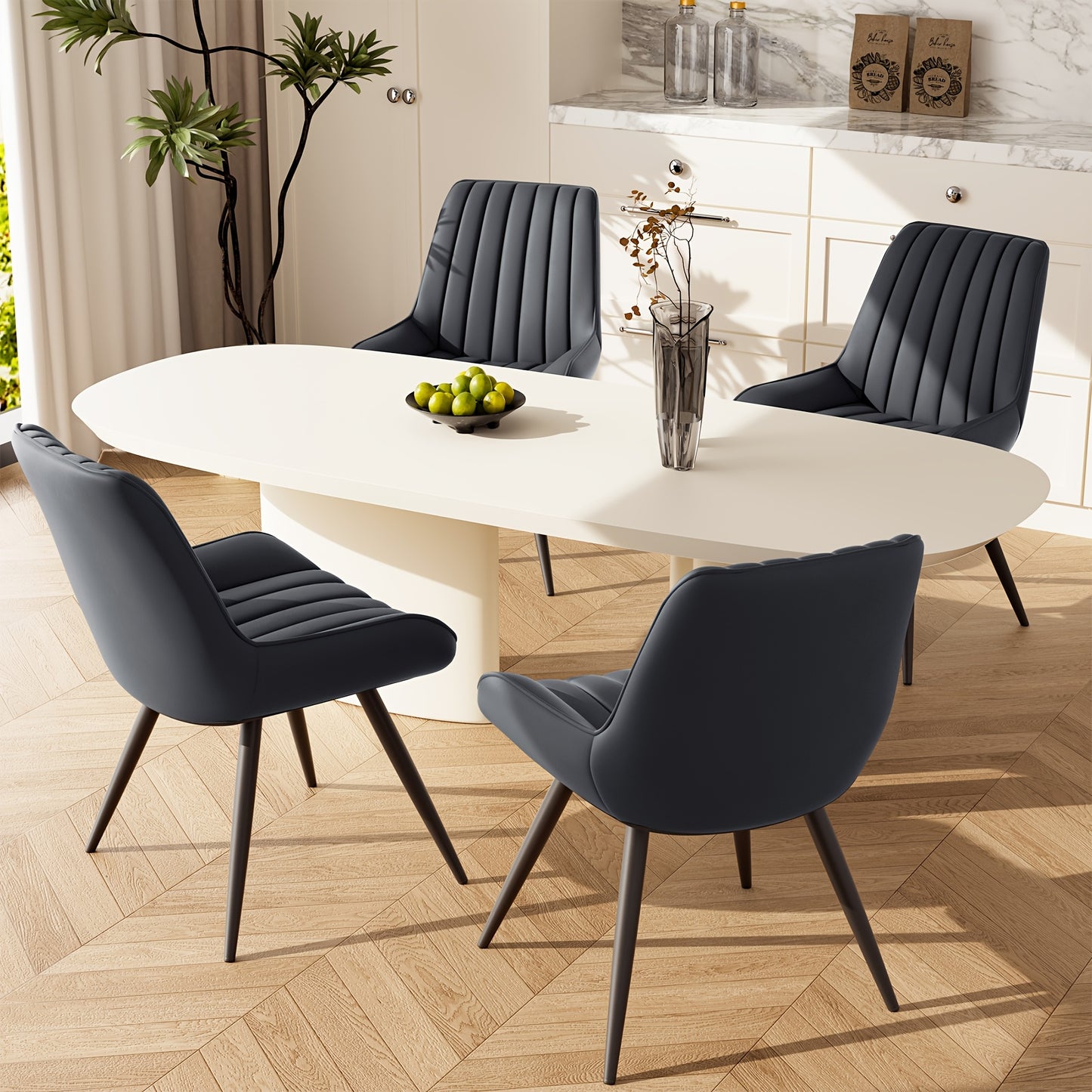 Eetkamerstoel – Loungestoel – Armstoel – Bureaustoel – Huiskamerstoel – Ergonomisch Design – Kunstleren Bekleding – Set van 2 – Donkergrijs