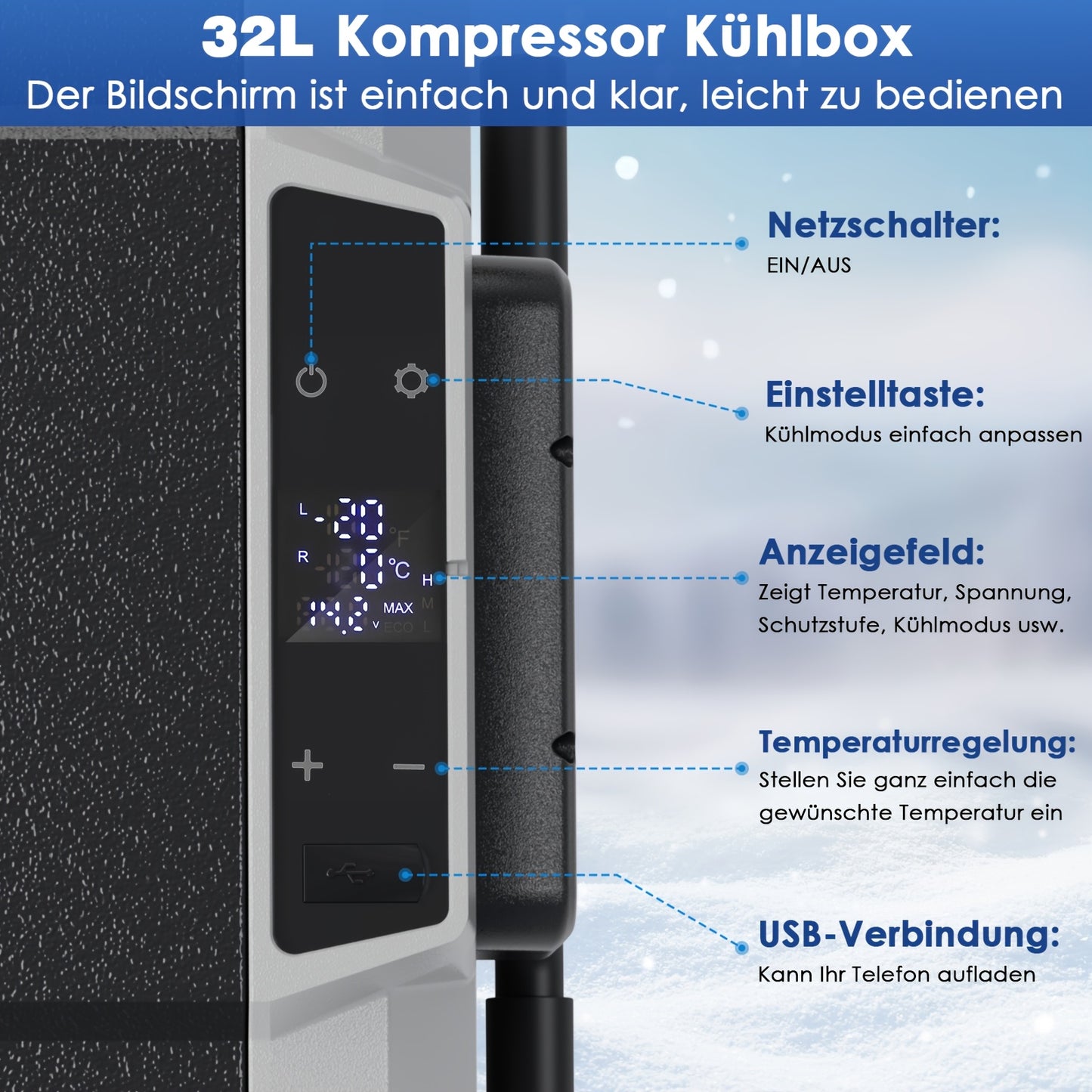 Car Refrigerator – Mobiele Koelbox – Mini Koelkast – Camper Koelbox – Compressor Vriezer – 32L Inhoud – Max/Eco Modus – Shockproof En Lekvrij Ontwerp
