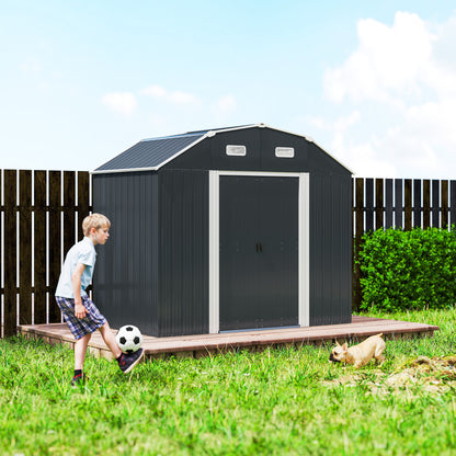 Tuinhuis – Tuinhuisopslag – Tuinhok – Berging – Schuur – Donkergrijs – Weerbestendig Kunststof – Dubbele Deuren Met Ramen – 238x132x198,5 cm