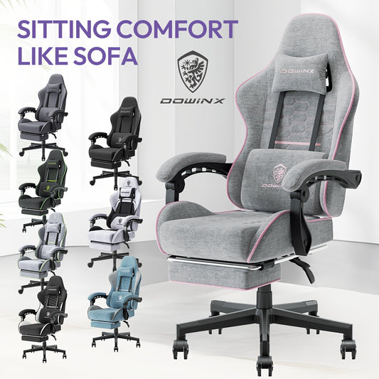 Gamestoel – Gamingstoel – Gaming Chair – Game Stoel – Bureaustoel – Ergonomisch Design – Pocketvering Zitting – Verstelbare Rugleuning – Metalen Basis – Grijs-Roze