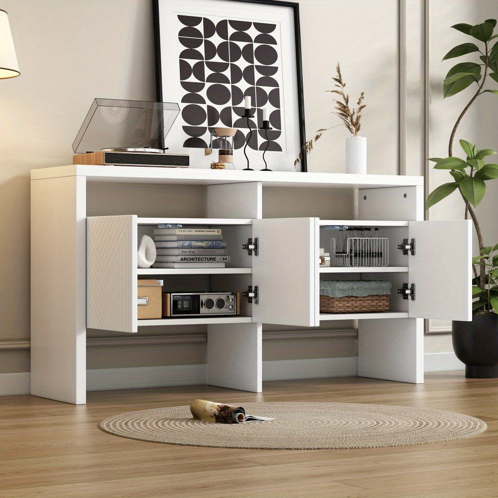 Dressoir – Ladekast – Opbergkast – Buffetkast – Kast – Wit MDF – 140x75x35 cm – Met Open Vakken en 4 Deuren
