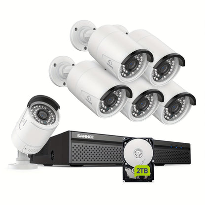 Beveiligingscamera Set – Bewakingscamera – Surveillance Camera – IP Camera – PoE Camera – Wit – 6x 3MP Bullet Camera’s – 2TB HDD Opslag – Twee-weg Audio – Personendetectie