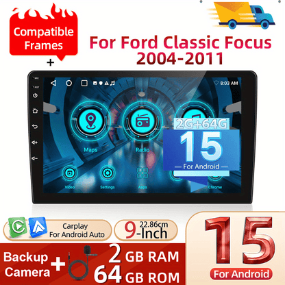 Android 15 Autoradio – 9 Inch Touchscreen – Double DIN Multimedia Systeem – Carplay Android Auto – Bluetooth GPS Navigatie – Backup Camera Inclusief – 2GB RAM 64GB Opslag