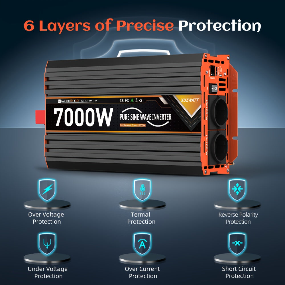 7000W Omvormer – Power Inverter – Stroomomzetter – Spanningsomzetter – Spanningsomvormer – Pure Sinusgolf – Overbelastingsbeveiliging – Aluminium Behuizing