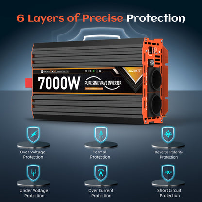 7000W Omvormer – Power Inverter – Stroomomzetter – Spanningsomzetter – Spanningsomvormer – Pure Sinusgolf – Overbelastingsbeveiliging – Aluminium Behuizing