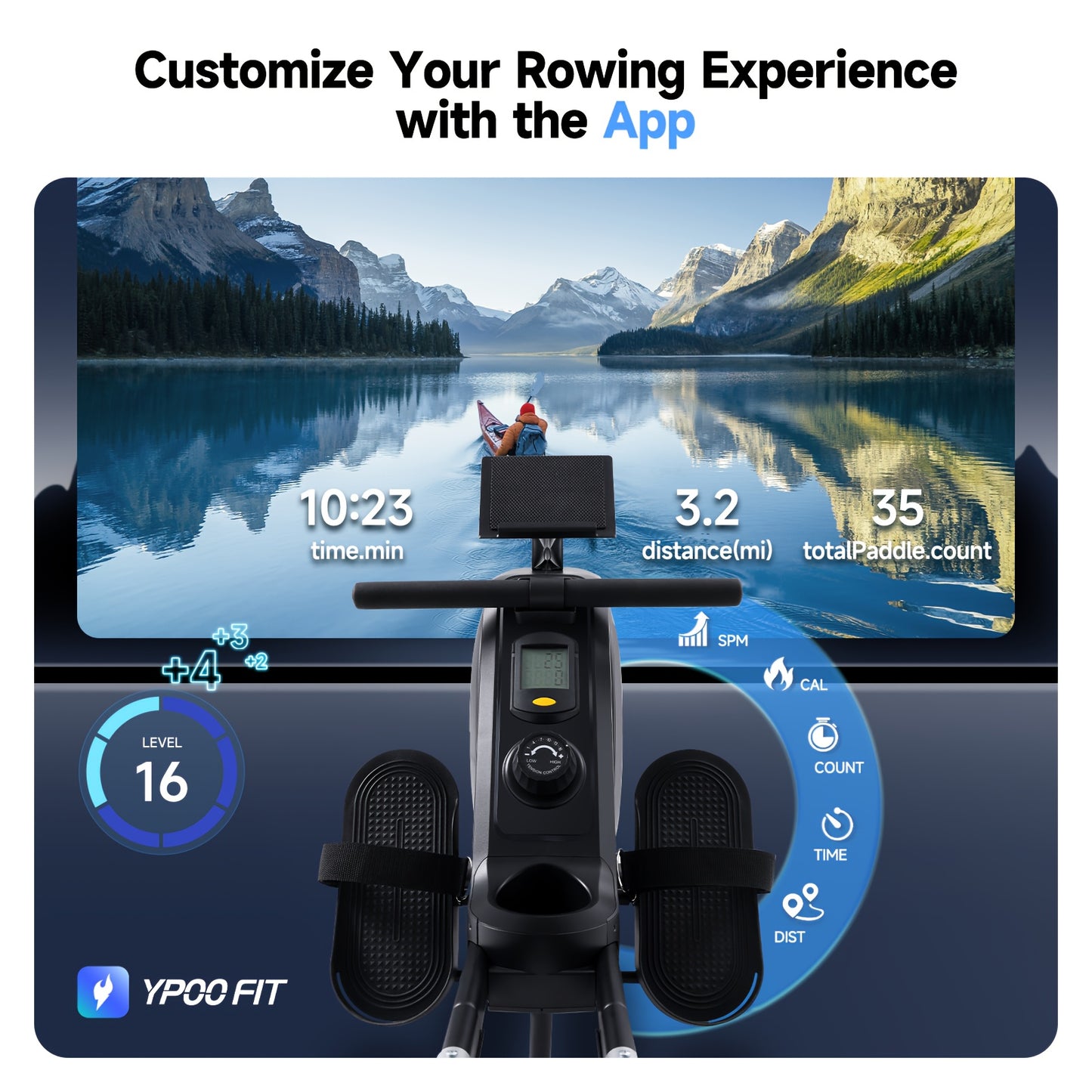 Roeitrainer – Roeimachine – Fitnessapparaat – Fitnessroeier – Magnetische Rower – 16 Weerstandsniveaus – Compact Met Wieltjes