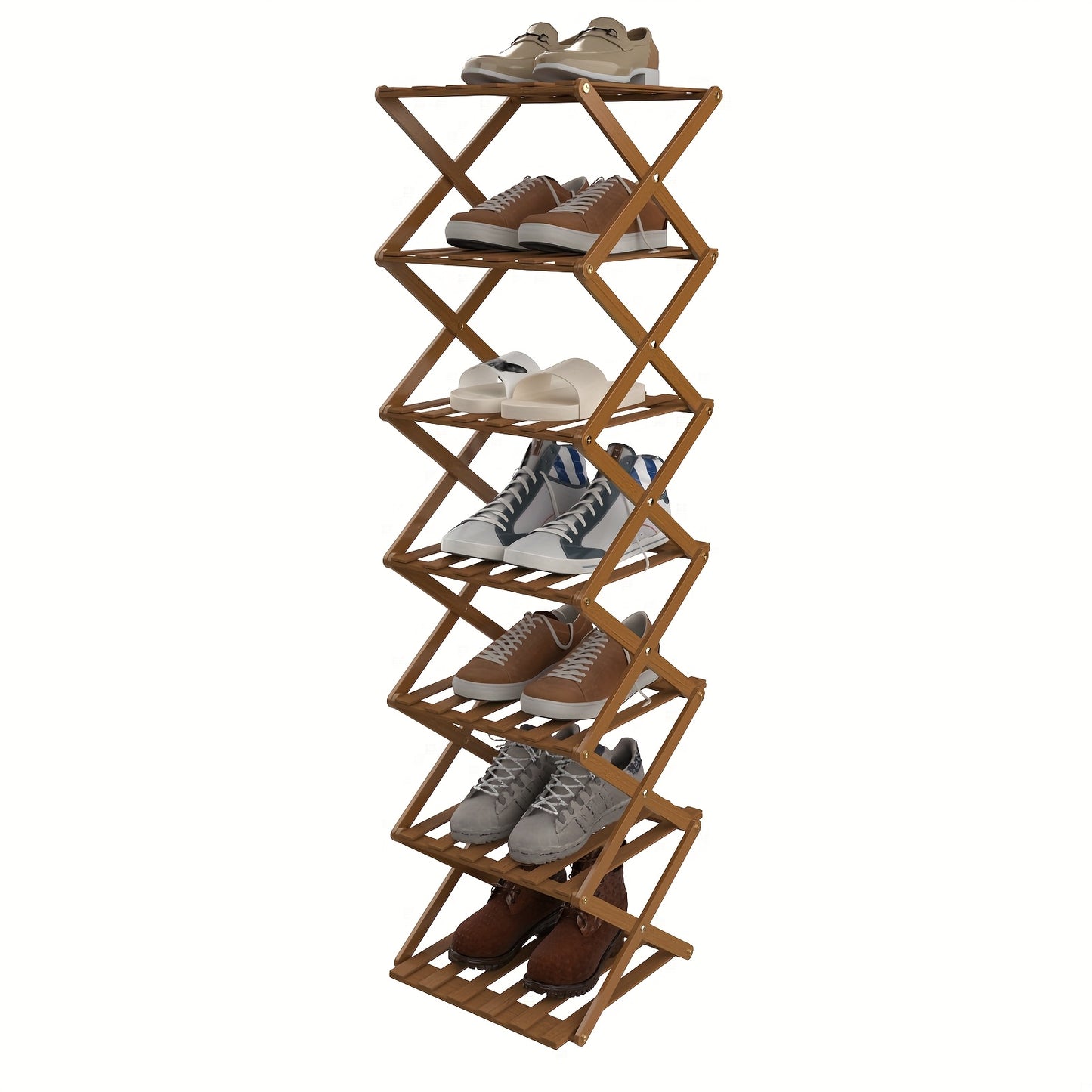 Schoenenrek – Schoenenkast – Schoenenopberger – Hal Organizer – Schoenenbank – 7 Lagen – Smal Verticaal Design – Bamboe & Kunststof – Vrijstaand Zonder Montage – 25x25x125 cm