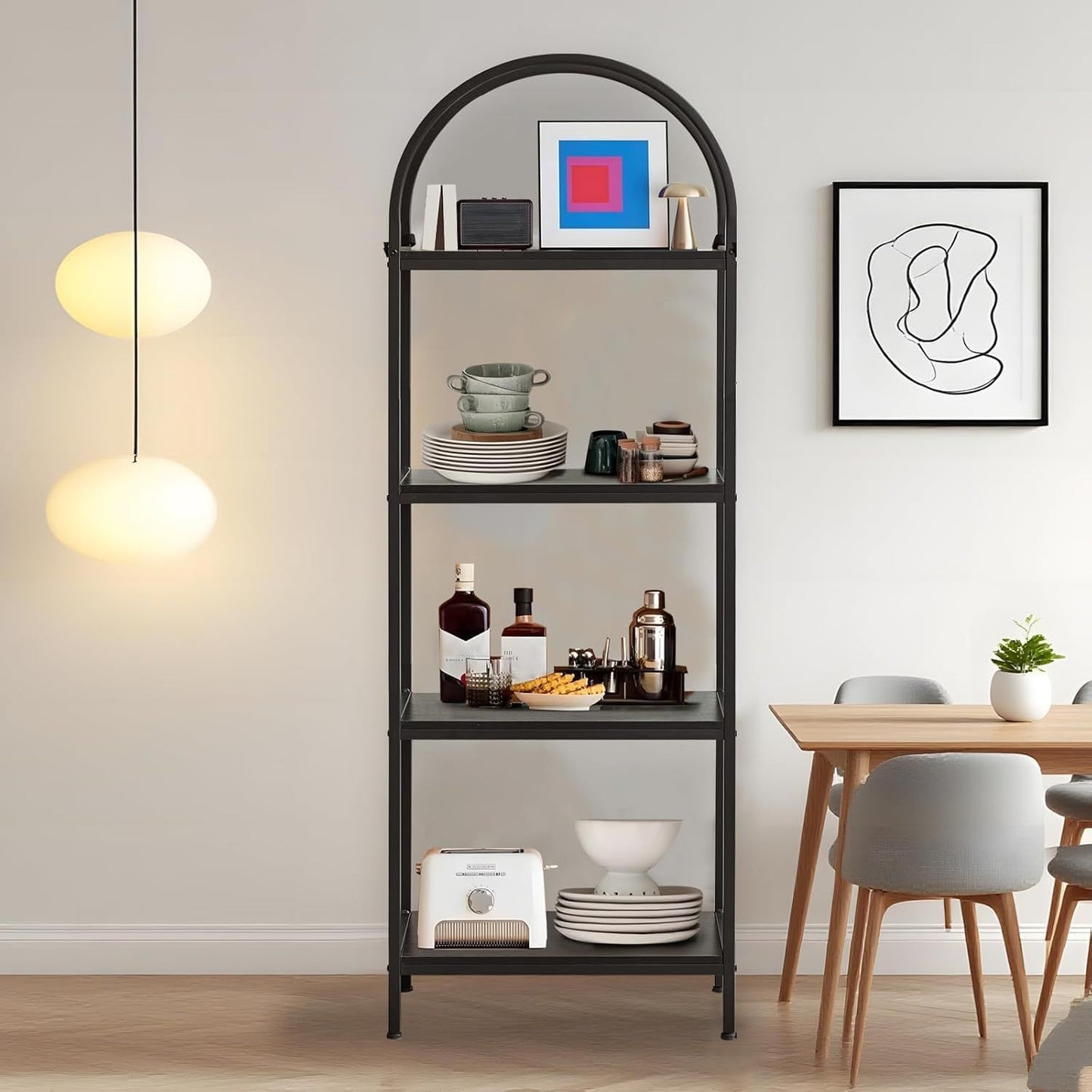 Industriële Open Boekenkast – Boekenrek – Wandrek – Display Kast – Opbergkast – Zwart Metalen Frame – 4 Planken – Vrijstaand – Hoogwaardig Hout