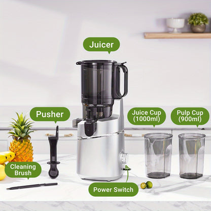 Slowjuicer – Langzame Juicer – Sapcentrifuge – Fruitpers – Groentepers – Ruime Vulopening 135 Mm – Grote Inhoud 1,8 Liter - Zilver