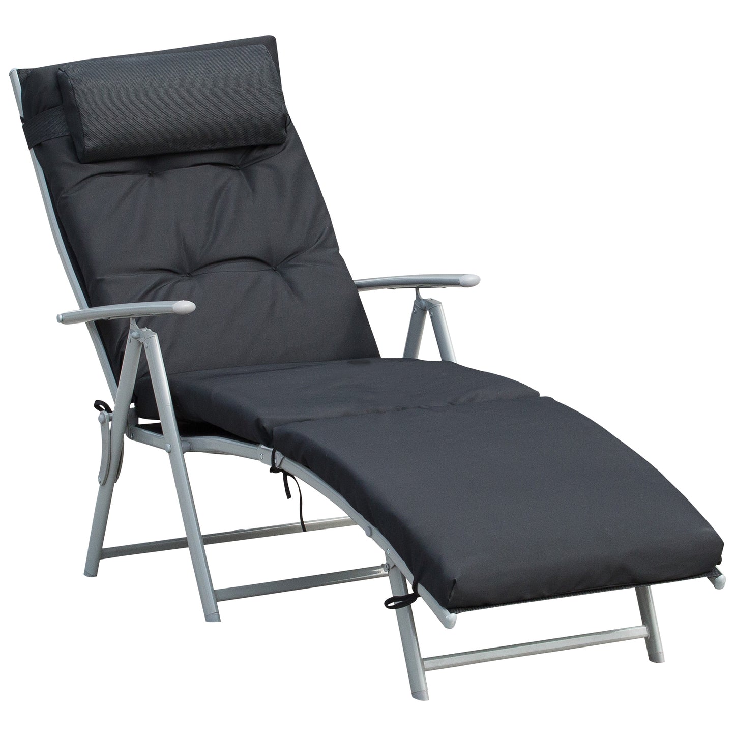 Zwarte Ligstoel – Tuinstoel – Relaxstoel – Lounge Chair – Zonnebed – 7 Posities Verstelbaar – Met Comfortabel Matras en Metalen Armleuningen