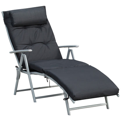 Zwarte Ligstoel – Tuinstoel – Relaxstoel – Lounge Chair – Zonnebed – 7 Posities Verstelbaar – Met Comfortabel Matras en Metalen Armleuningen