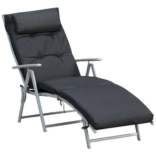 Zwarte Ligstoel – Tuinstoel – Relaxstoel – Lounge Chair – Zonnebed – 7 Posities Verstelbaar – Met Comfortabel Matras en Metalen Armleuningen