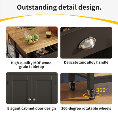 Keukentrolley – Serveerwagen – Keukenwagen – Opbergtrolley – Trolley op Wieltjes – Modern – 120x45x90 cm – Duurzaam Non-Hout – Makkelijk te Verplaatsen