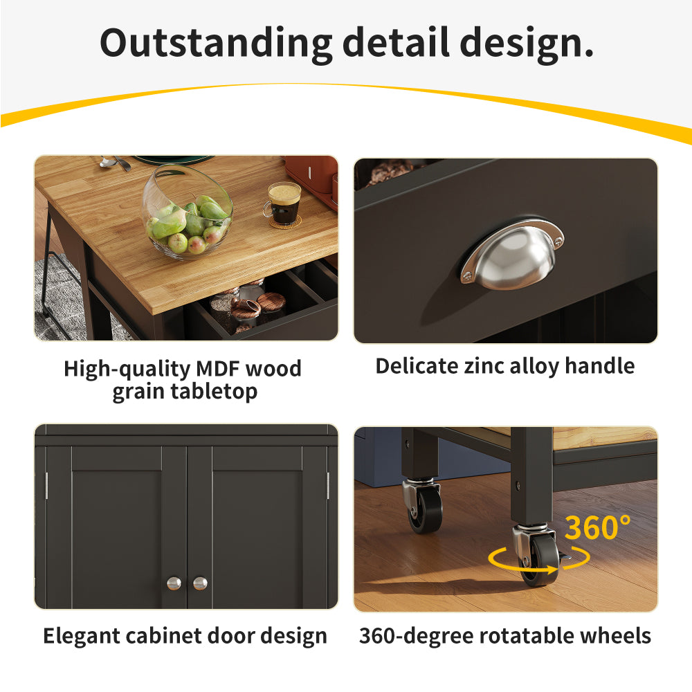 Keukentrolley – Keukenwagen – Serveerwagen – Opbergtrolley – Trolley Op Wielen – Multifunctioneel – 120x45x90 cm – Duurzaam Niet-Hout – Zwart/Wit Met Pineaftrek