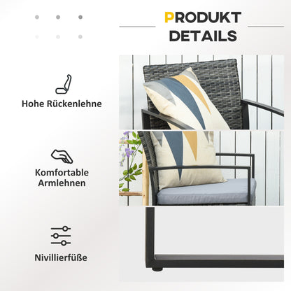 Tuinset – Loungeset – Balkonset – Loungemeubel – Bistroset – Polyrattan – Met Kussens – Weerbestendig