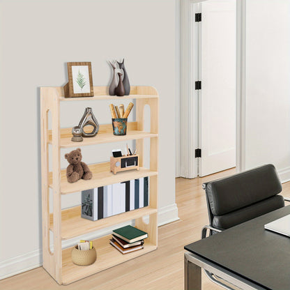 5-Tier Heavy-Duty Standing Bookshelf with Sturdy Metal-Reinforced Shelves - Natural Pine Wood Freestanding Storage Shelf, 68.58cm Tall Bookcase with 50Kg Capacity, Easy Assembly for Conference Room, Office, Storage Room - Mod